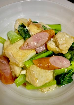 小松菜と粗挽きウインナーの塩豆腐炒め-レシピのメイン写真
