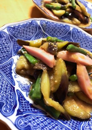 なす/いんげん/魚肉ソの甘辛味噌炒め-レシピのメイン写真