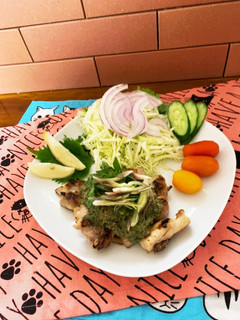 鶏腿肉のモロヘイヤ胡麻味噌ソースかけ-レシピのメイン写真