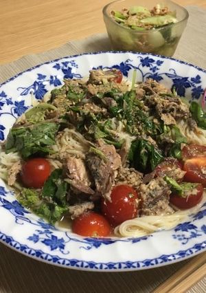 サバ缶とプチトマトの冷やしそうめん-レシピのメイン写真