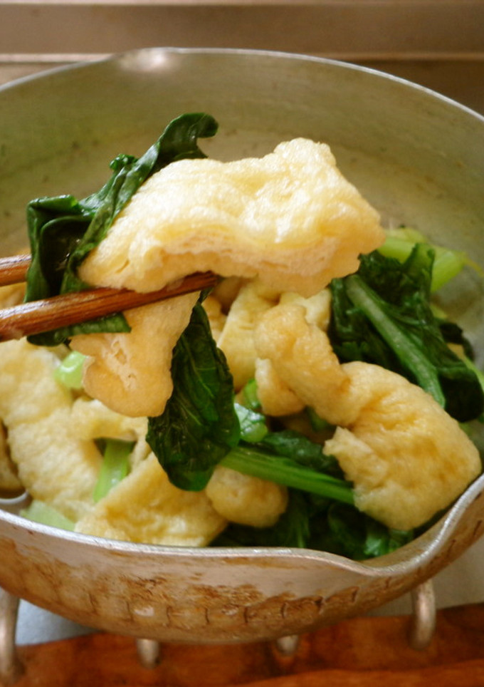 最速の小松菜と油揚げの炒めない煮-レシピのメイン写真