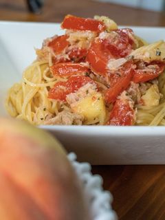 ひんやり桃とトマトとツナの冷製パスタ。-レシピのメイン写真