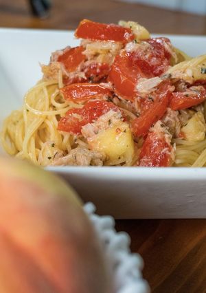 ひんやり桃とトマトとツナの冷製パスタ。-レシピのメイン写真