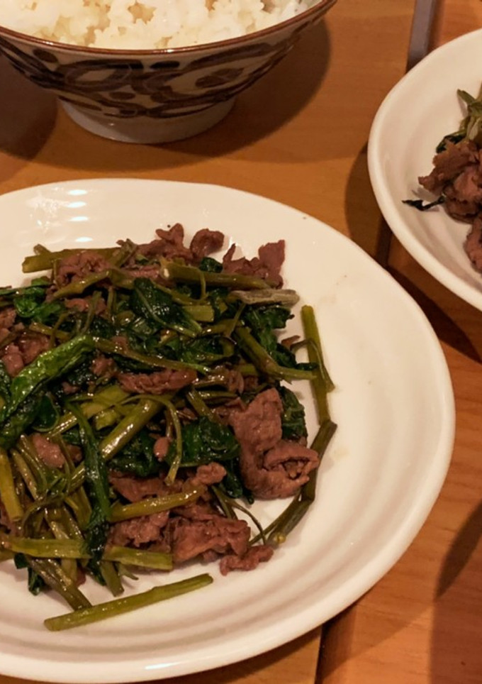 空芯菜と牛コマのオイスターソース炒め-レシピのメイン写真
