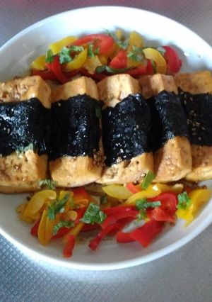 簡単！豆腐の磯辺焼き　パプリカ添え-レシピのメイン写真