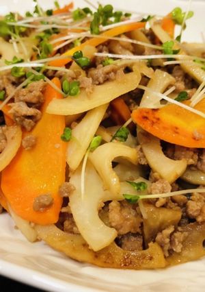 豚挽肉とレンコンの甘辛炒め-レシピのメイン写真