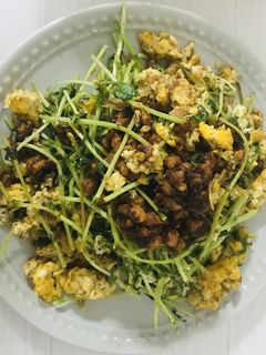 豆苗と炒り卵の大豆ミート乗せ-レシピのメイン写真