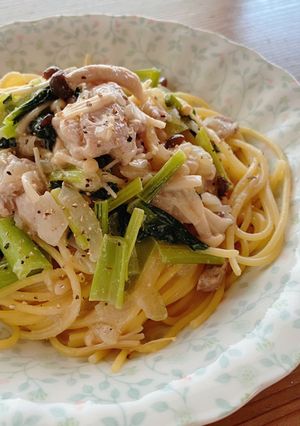 豚しゃぶ肉と小松菜のクリームパスタ-レシピのメイン写真