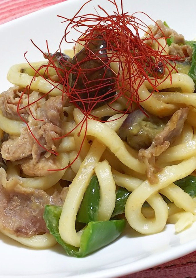 なすとピーマンの甘味噌 焼きうどん-レシピのメイン写真