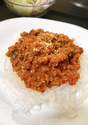 鶏ひき肉とキノコのミートソースパスタ-レシピのメイン写真