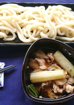 豚肉とネギと舞茸の冷やしうどん、つけ麺-レシピのメイン写真