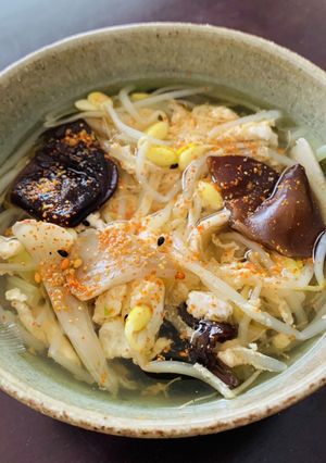 鶏の茹で汁で！きくらげともやしの卵スープ-レシピのメイン写真