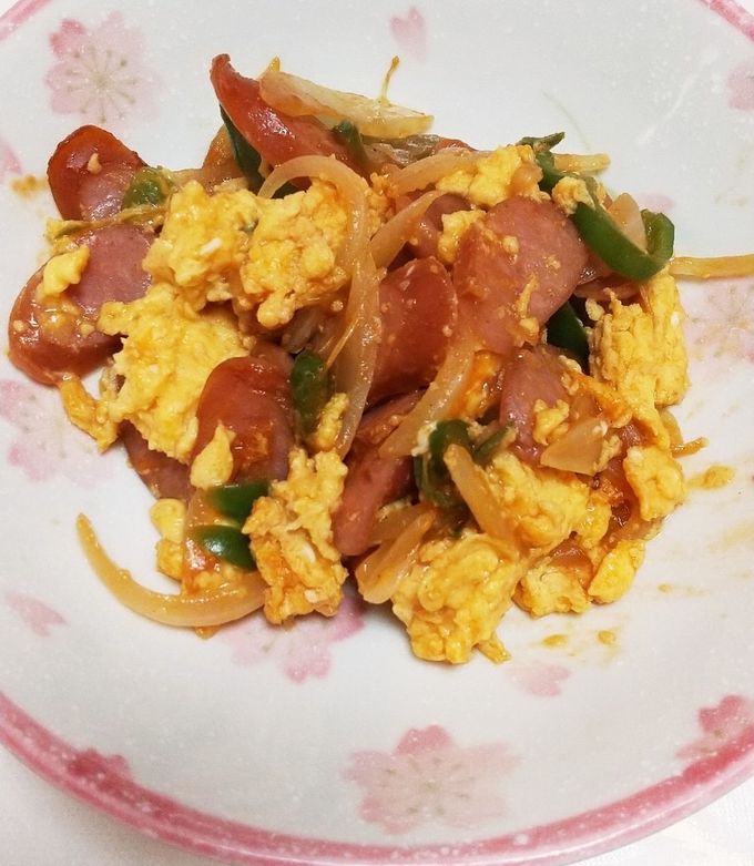 ♪簡単朝ご飯　野菜と炒り卵のケチャ炒め♪-レシピのメイン写真