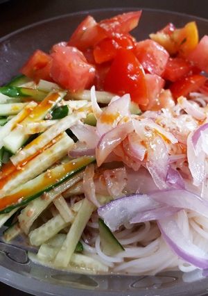 めんつゆとごまドレで☆サラダそうめん-レシピのメイン写真