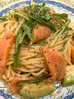 絶品☆サーモンと水菜の和風冷製パスタ-レシピのメイン写真
