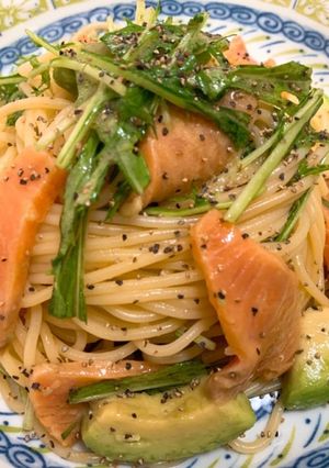 絶品☆サーモンと水菜の和風冷製パスタ-レシピのメイン写真
