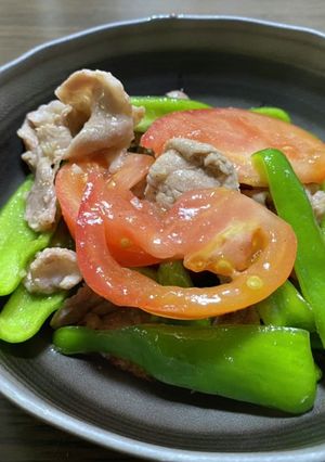 パリパリピーマン肉トマト和え-レシピのメイン写真