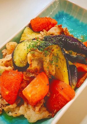 夏野菜と豚こまのアーリオオーリオ風-レシピのメイン写真