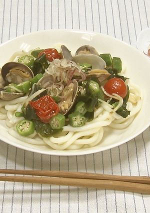 レンジで♪アサリとオクラのさっぱりうどん-レシピのメイン写真