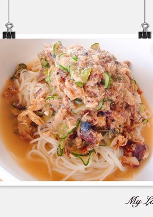れぽ2♡梅冷や汁さば缶素麺♡簡単-レシピのメイン写真