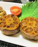 今夜のおかずは、つくねれんこんはさみ焼き