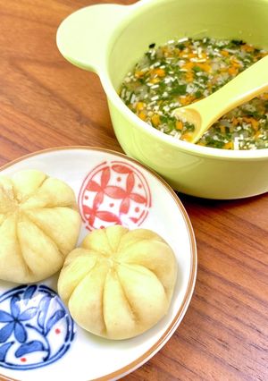 離乳食後期☆もちふわ肉まんと野菜スープ-レシピのメイン写真