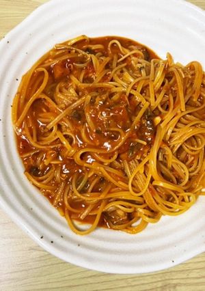 パスタを折っていれるver.さばトマト-レシピのメイン写真
