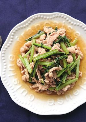 豚こま肉と小松菜のごま油香るめんつゆ炒め-レシピのメイン写真