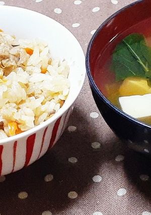 味ご飯(炊き込まないご飯)とお吸い物-レシピのメイン写真