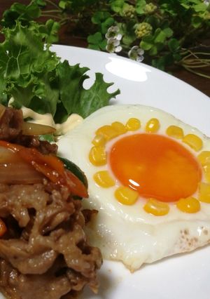 かわいい目玉焼き♡コーンでおひさま★-レシピのメイン写真