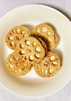 豆腐入り鶏つくねの蓮根挟み焼き-レシピのメイン写真