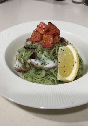 モロヘイヤとオクラの冷製パスタレモン添え-レシピのメイン写真