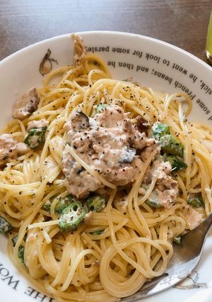 鮭とオクラのクリームパスタ-レシピのメイン写真