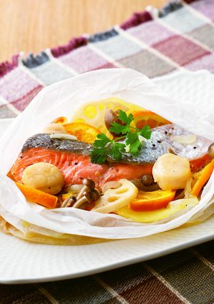 秋鮭とほたて貝柱の包み焼き-レシピのメイン写真