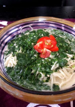 冷たい豆乳モロヘイヤスープの素麺の作り方-レシピのメイン写真