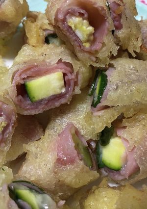 生ハムの天ぷら(野菜を巻く)-レシピのメイン写真