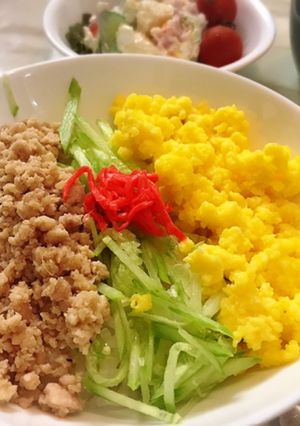鶏ぶつ切りからの三色丼-レシピのメイン写真