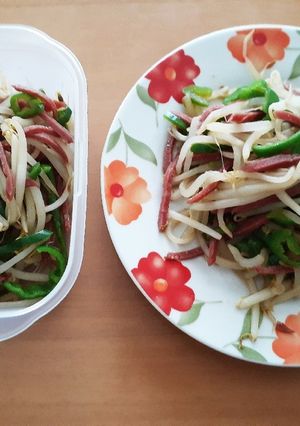 ドライサラミピーマンもやしの味ぽん炒め-レシピのメイン写真