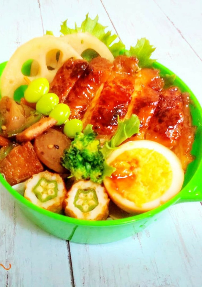 鶏のてりやきと煮卵と茄子味噌炒めお弁当-レシピのメイン写真