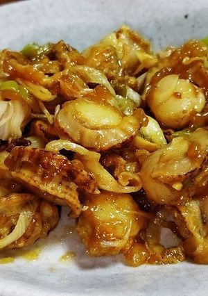 ベビーホタテと長ねぎのカレー餡かけ炒め。-レシピのメイン写真