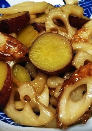 さつまいもと蓮根の甘辛煮-レシピのメイン写真