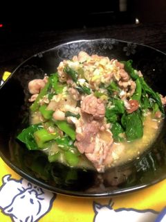 ツルムラサキと豚肉のネギ塩ダレ炒め-レシピのメイン写真