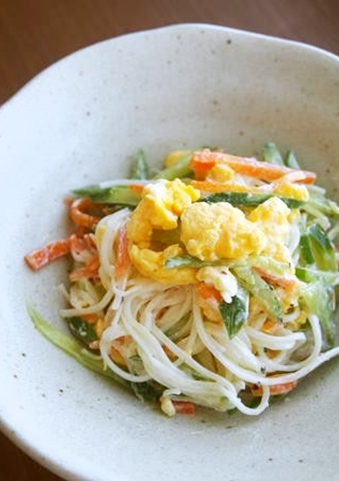 そうめんマヨサラダ♪炒り卵で簡単！-レシピのメイン写真