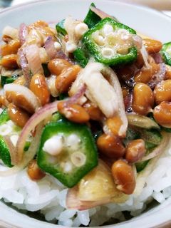 朝食定番♡茗荷オクラ納豆ご飯-レシピのメイン写真