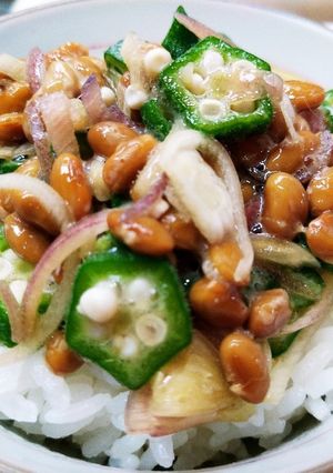 朝食定番♡茗荷オクラ納豆ご飯-レシピのメイン写真