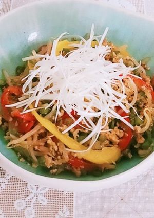 夏野菜とひき肉のピリ辛炒め-レシピのメイン写真