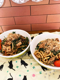 豚ロースと空芯菜の焼きうどん♡-レシピのメイン写真