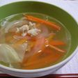 鶏のゆで汁でチキンスープ