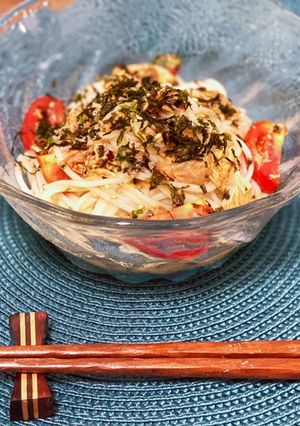 半田素麺を鯖缶トマト大葉で簡単さっぱり麺-レシピのメイン写真