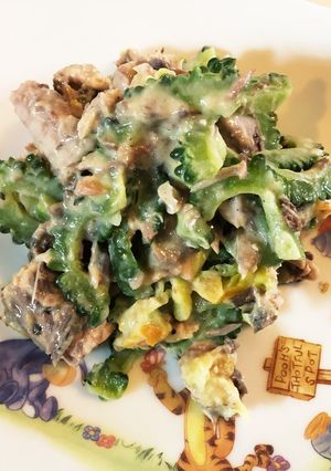 ゴーヤと鯖缶の辛子酢味噌和え。おつまみに-レシピのメイン写真